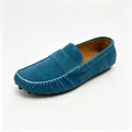 Classic men's blue suede loafers slip-on casual driving shoes with rubber pebble sole - 38 / Sapphire Blue