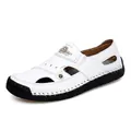 Professional breathable white outdoor leather sandals for men with soft rubber sole - 40 / White