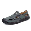 Stylish teal blue men's breathable leather sandals for summer beach and outdoor activities. - 40 / Green