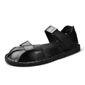 Sandali romani classici in pelle nera da uomo con suola piatta antiscivolo resistente - 38 / Stile Romano (21666) / Nero