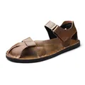 Sandali romani classici da uomo in pelle marrone con suola piatta in gomma antiscivolo - 38 / Stile Romano (21666) / Marrone