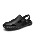 Handgemaakte zwarte leren herensandalen met een zachte zool en een gesloten teenontwerp - 38 / Zwart