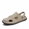 Premium heren casual leren sandalen in beige met handgestikte details en dichte neus - 38 / Zandkleur
