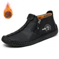 Men's black hand-sewn leather Martin boots with side zipper and warm fur lining - 38 / Plush Lined Style (9922) / Bag Packaging / Black