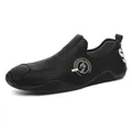 Mocassins décontractés pour hommes en similicuir noir texturé avec logo de sport - 38 / Mocassins / Noir