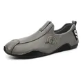 Mocassins décontractés gris pour hommes en similicuir texturé avec semelle noire plate - 38 / Mocassins (5278) / Gris