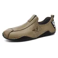 Mocassins à enfiler pour hommes en cuir marron classique avec semelle en caoutchouc durable. - 38 / Mocassins / Kaki