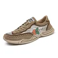 Baskets décontractées marron kaki pour hommes avec panneaux en maille et détails cousus - 38 / Kaki