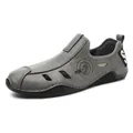 Scarpe casual da uomo in pelle grigia traforata, traspiranti per l'estate all'aperto - 38 / Grigio