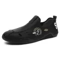Comode scarpe casual da uomo in pelle nera traspirante con design traforato per l'estate - 38 / Nero