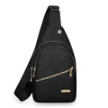Elegante bolso de pecho acolchado negro para mujer con cremalleras doradas y correa - Negro