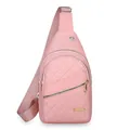 Elegante bolso bandolera acolchado rosa para mujer con cremalleras doradas con estilo - Rosa