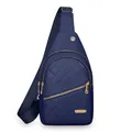 Elegante bolso bandolera acolchado azul marino con cremalleras doradas para mujer - Azul marino