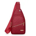 High-quality red quilted fashion sling chest bag for women featuring golden zippers - Burgundy