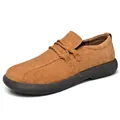 Men's outdoor brown suede casual slip-on shoes with decorative rope detail and thick sole - 38 / Yellow Brown