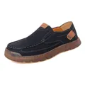 Men's casual leather loafers in navy blue finish with hand-stitched craft details - 38 / Black