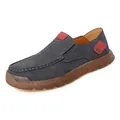 Grey men's casual loafers with red accents and hand-stitched details on thick sole - 38 / Gray