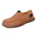Comfortable men's handmade stitched casual driving shoes in a camel brown leather finish - 38 / Tan