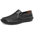 Men's breathable black mesh loafer with crocodile pattern textured leather - 38 / Black