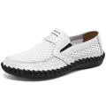 White breathable mesh loafers for men with faux crocodile texture and black sole - 38 / White