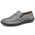 Men's stylish grey casual mesh loafers with breathable hollow design and rubber sole - 38 / Gray