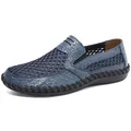 Men's blue breathable mesh casual loafers featuring crocodile texture and durable rubber sole - Blue