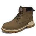 Durable brown leather Martin boots for men featuring thick rugged rubber soles for outdoor use - 38 / Khaki