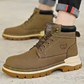Classic brown head layer cowhide Martin boots with rugged lug sole in sizes 38 to 46 - 38 / Khaki Fleece