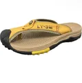 Yellow first-layer cowhide men's flip-flops with closed-toe design and non-slip soles - 38 / Gold Yellow
