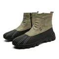 Men's high-top olive green and black snow boots with side zipper and white stitching - 38 / Fleece-Lined Style (3021) / Khaki
