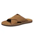 Stylish men's brown suede cross-strap slide sandals featuring a soft non-slip beach sole - 38 / Style 31622 / Brown