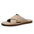 Men's casual khaki suede cross-strap sandals featuring a soft non-slip sole for summer beach - 38 / Style 31622 / Sand