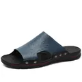 Men's casual slide slippers featuring blue crocodile texture upper and anti-slip sole - 38 / Bag Packaging / Blue