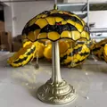 Macro view showing the detailed bat pattern on this retro Halloween resin table lamp - Bat Painted Table Lamp / 20x20x29.5cm