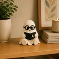 Vue détaillée d'une figurine de fantôme blanc lisant un livre pour la déco d'Halloween - Fantôme Lisant B / 12cm / Noir et Blanc