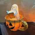 Detailed macro view of a glowing ghost bubble bath lamp for Halloween home decoration - Pumpkin Cup Ghost With Mouth / USB Plug-in (14*11*15)