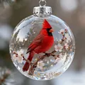 Detailed close-up of a crystal glass ornament featuring a red cardinal on blossoms - Style A / 7cm / Cardinals