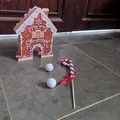 Festive Christmas gingerbread house golf game target set with balls and candy cane putter - 3D Style / 1 Ball