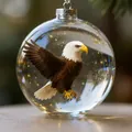 Exquisite crystal glass Christmas ornament featuring a detailed bald eagle miniature inside - Eagle