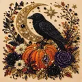Kit d'art perlé DIY d'Halloween avec corbeau sur citrouille et croissant de lune - Design F Corbeau