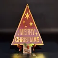 Weihnachtsdekoration aus Holz in Baumform mit LED-Licht und Merry Christmas Ausschnitt. - Weihnachtsbaumform (Stil 1)