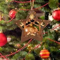 Exquisiter hölzerner Stern-Weihnachtsschmuck mit Krippenszene an einem festlichen Baum - Krippenszene Stern (Stil 2)