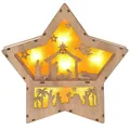 Hölzerner Weihnachtsstern mit leuchtender Krippenszene und warmem LED-Stimmungslicht - Krippe Hohlstern (Stil 3)
