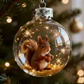 Clear glass Christmas ornament with realistic squirrel figurine and golden glitter - Squirrel
