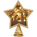 Eleganter hölzerner Weihnachtsstern-Baumschmuck mit warmen LED-Licht und Krippenszene - Heilige Familie Stern (Stil 4)