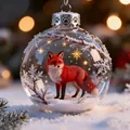 Clear glass Christmas ornament with a miniature red fox in a snowy scene - Fox