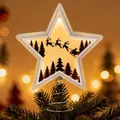 Hölzerne Weihnachtsbaumspitze Stern mit warmen LED-Lichtern und Rentier-Silhouette - Fliegender Rentierschlitten Stern (Stil 8)