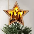 Hölzerne Weihnachtsbaumspitze Stern mit Rentier-Silhouette und warmem LED-Licht - Rentier und Wald Stern (Stil 10)