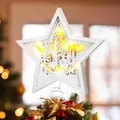 Hölzerne Weihnachtsbaumspitze Stern mit LED-Beleuchtung und Rentier-Wald-Motiv-Design - Weißer Rentier und Wald Stern (Stil 11)
