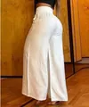 Pantalon blanc élégant à taille haute et jambes larges avec une fente latérale chic - S / Bas / Ivoire